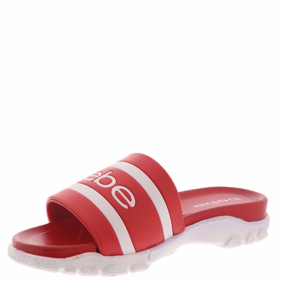 NWT BEBE WOMEN'S RED SLIP ON SLIDES SANDALS - Picture 2 of 8